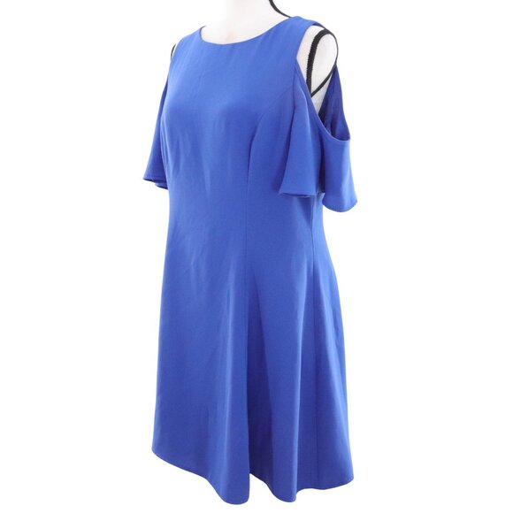 WHBM | Royal Blue Fit & Flare Cold Shoulder Dress 12 - Picture 2 of 7